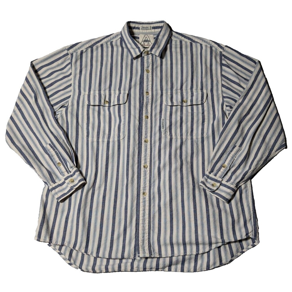 VTG AEROPOSTALE A JEANES Men Large Blue White Striped Cotton Button-Up Shirt